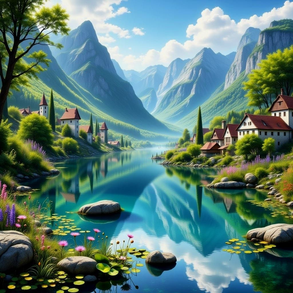 Slovenian Alpine Paradise in Vibrant Hyperrealism
