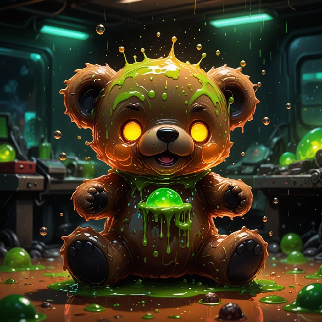 Teddy Bear Splashes in Slime While Alien Blasts Him