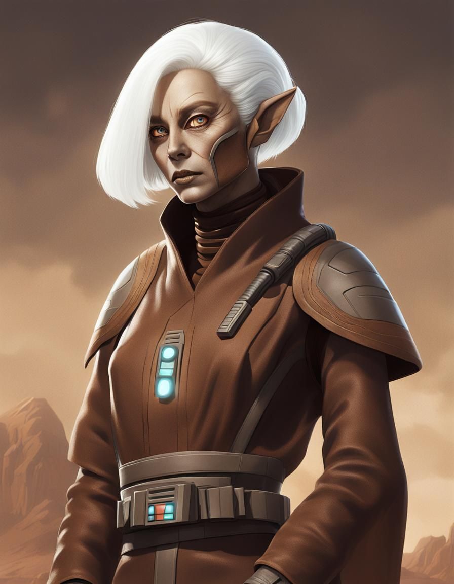 Alien Woman with White Hair in Star Wars Style