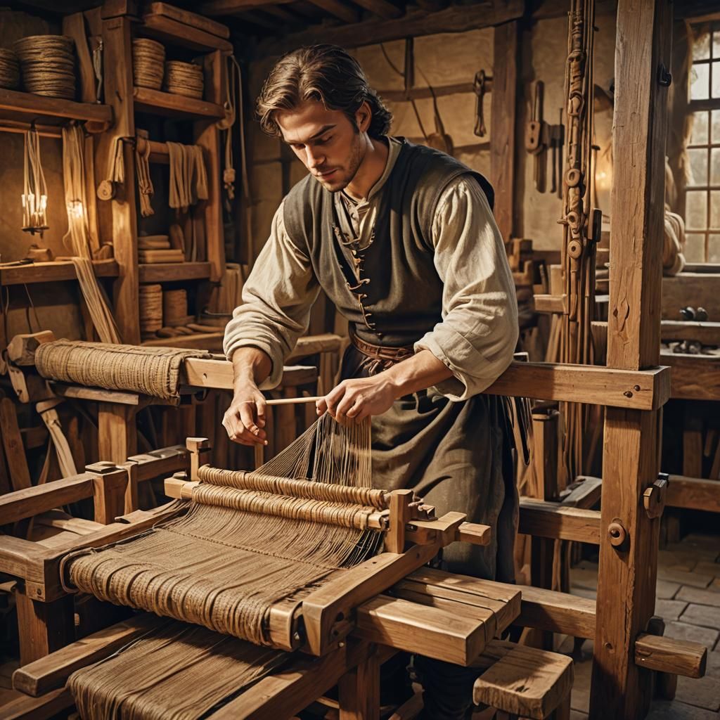 Medieval Weaver in Golden Hour Lighting