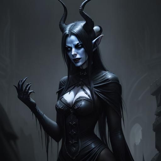 Blue Tiefling in Black Metal Fashion