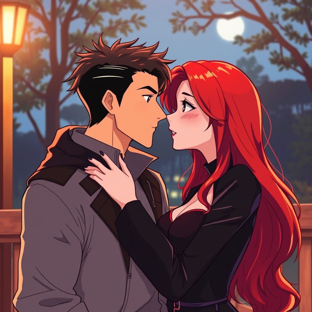 Redhead Flirts with Dhampir in Anime Style