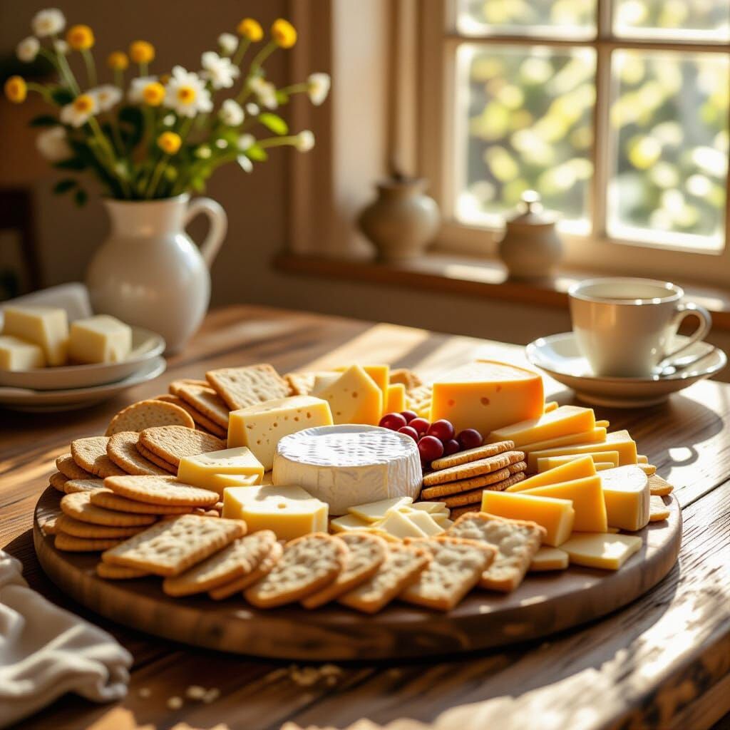 Artisanal Cheese Platter in Impressionist Style