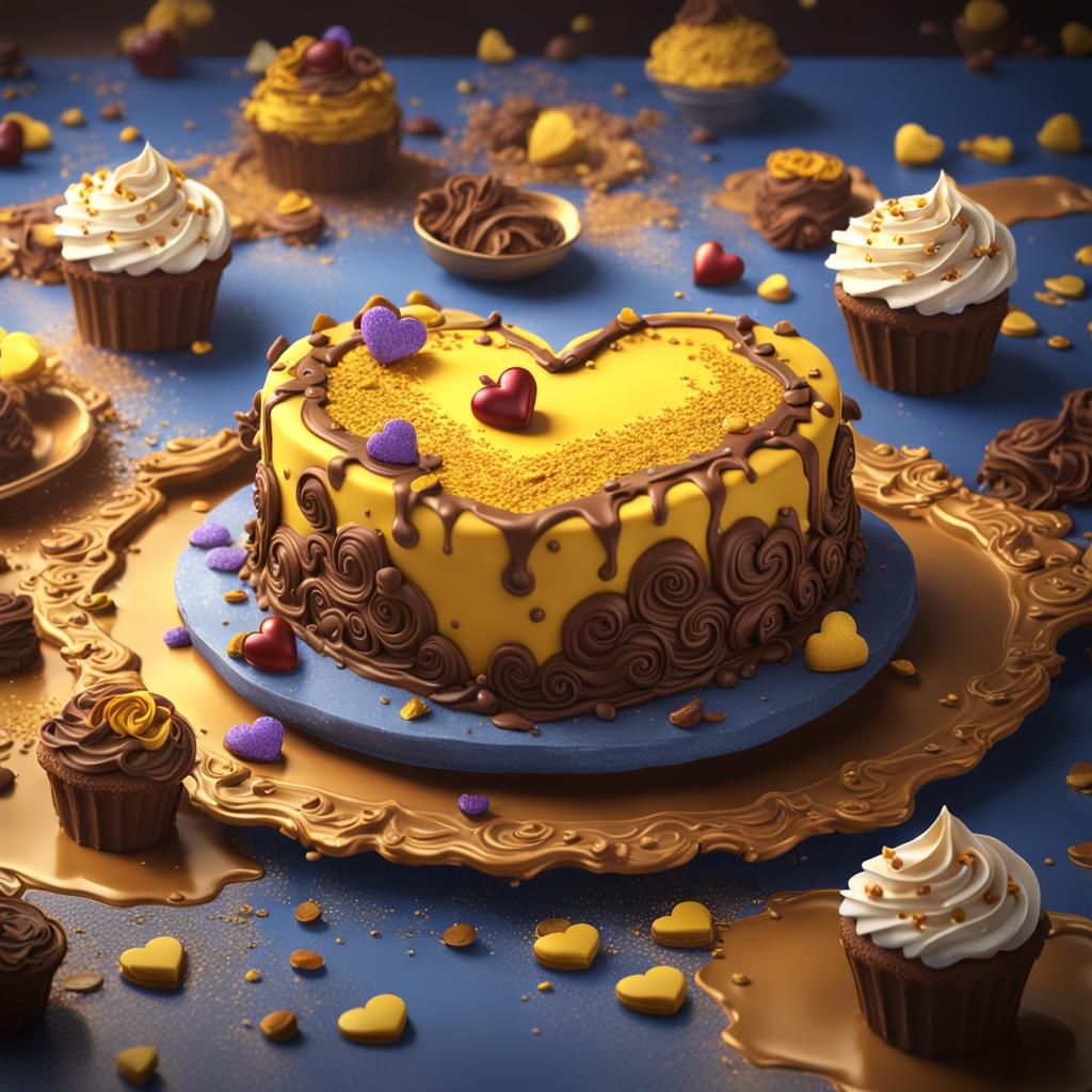 Heart Cake in Yellow and Brown: Detailed Matte Painting