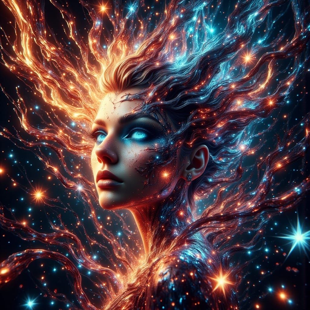 Swirling Patterns Surround Person with Dreamlike Quality