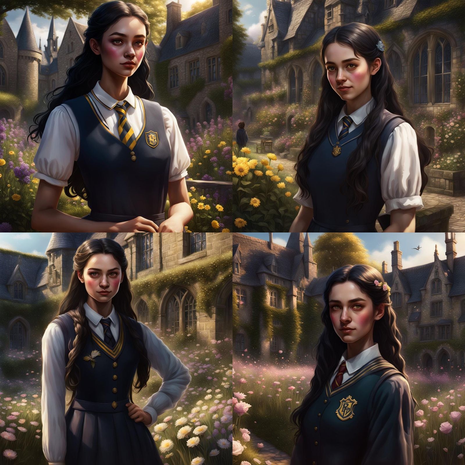 Hogwarts Student Picking Flowers: Dark Fantasy Concept Art