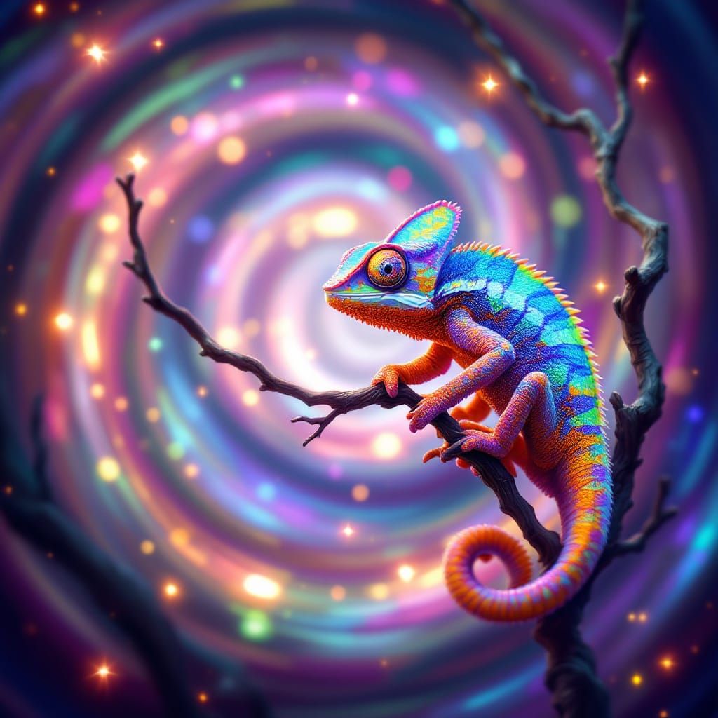 Hyper-Realistic Chameleon in a Dreamlike Realm