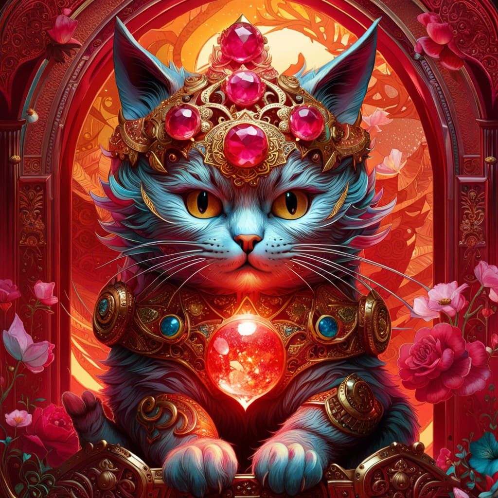 Ruby Filigree Fortune Cat: Maximalist Masterpiece