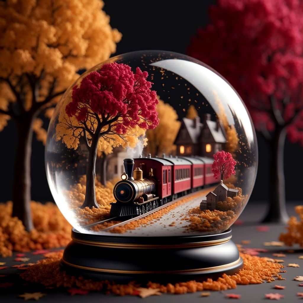 Magical Autumn Scene Inside a Snow Globe
