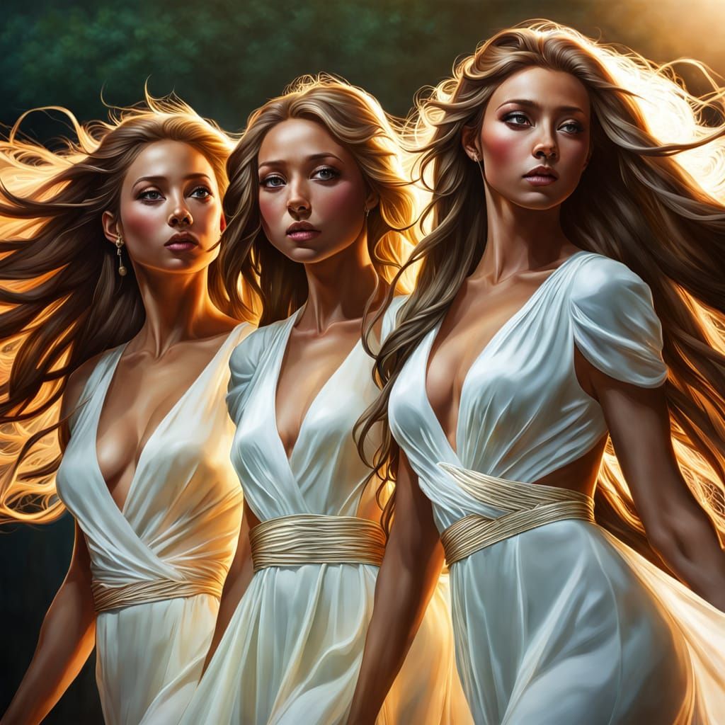 Three Women Pose in Warm, Golden Light