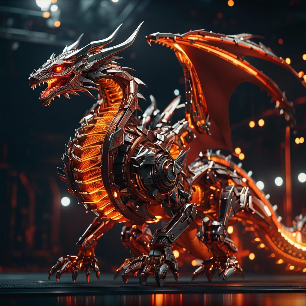 Futuristic Fire Dragon with Intricate Mech Details