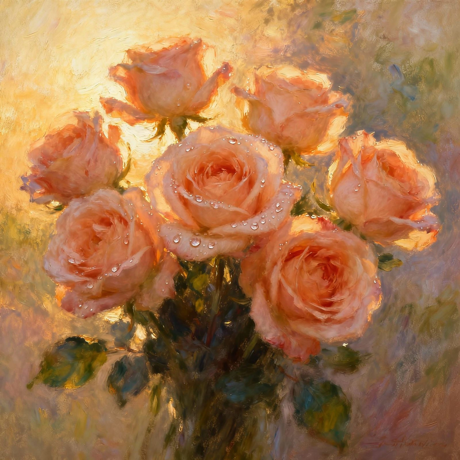Peach Roses in Golden Hour Light