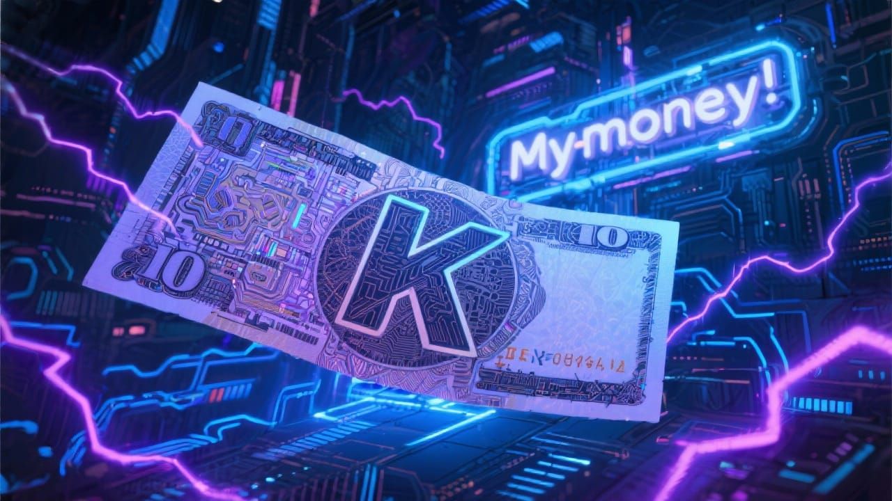 Futuristic "K" Bank Note in Cyberspace