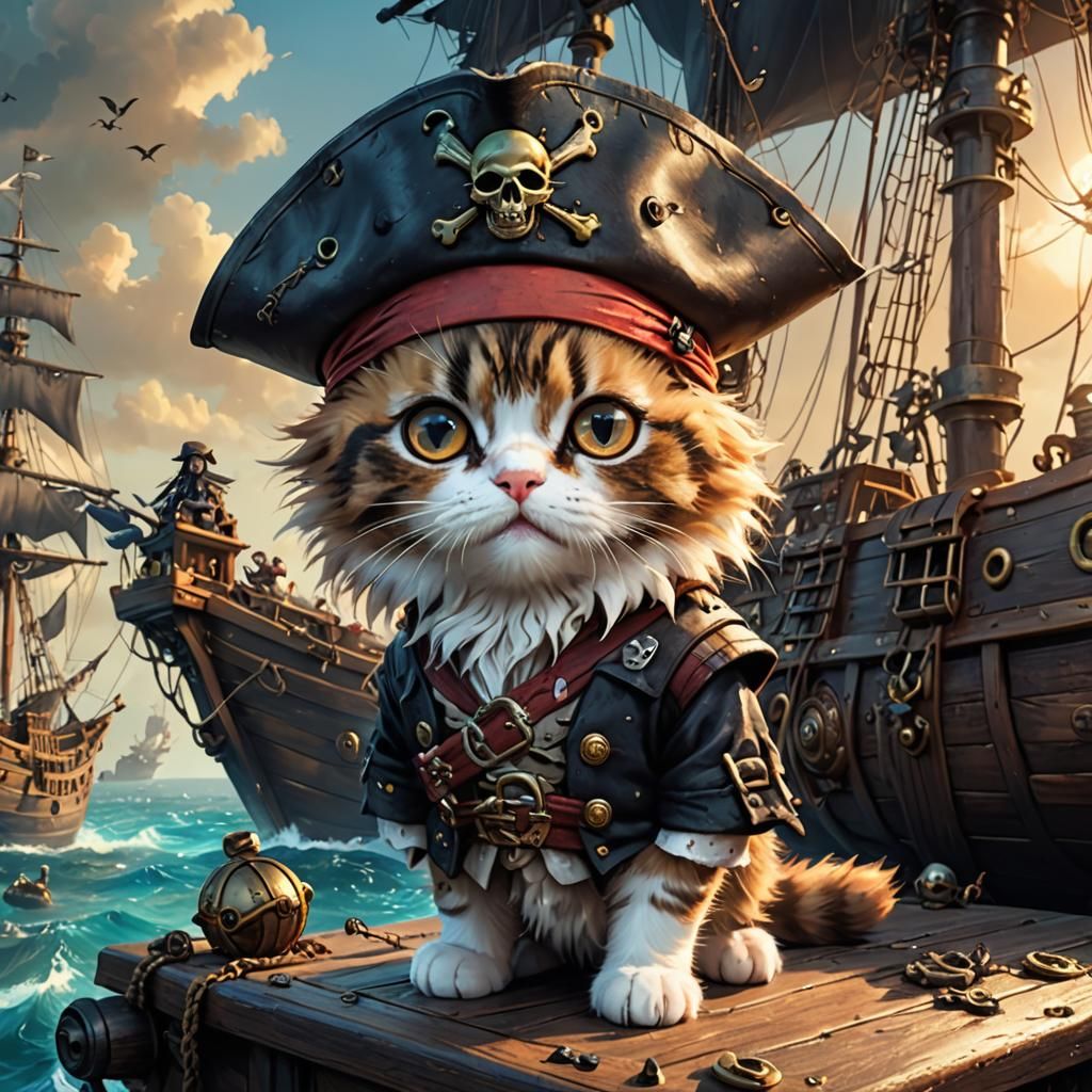 Chibi Kawaii Cat Pirate in Crow's Nest