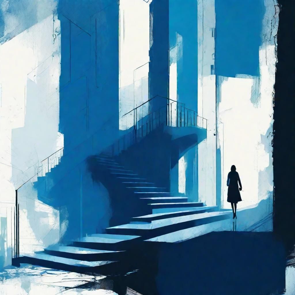 Mysterious Woman Climbs Staircase in Brutalist Style