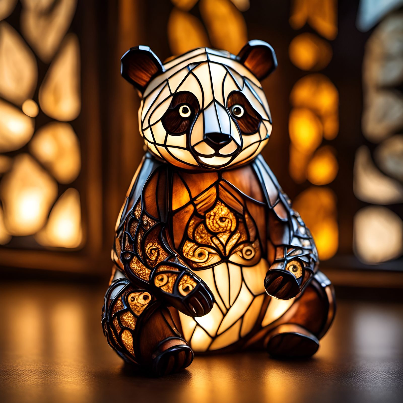 Detailed Stained Glass Panda Figurine