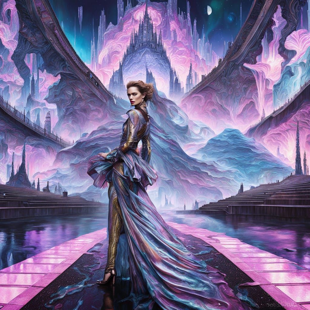 Surreal Fantasy Fashion in Glowing Runway Setting
