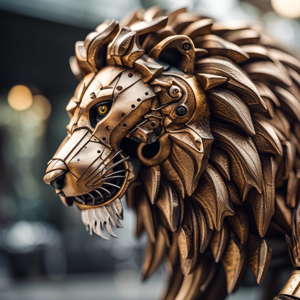 Detailed Mechanical Lion Hunting: Professional Photography