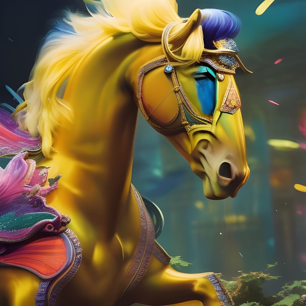 Detailed Yellow Unicorn in a Fantasy Art Style