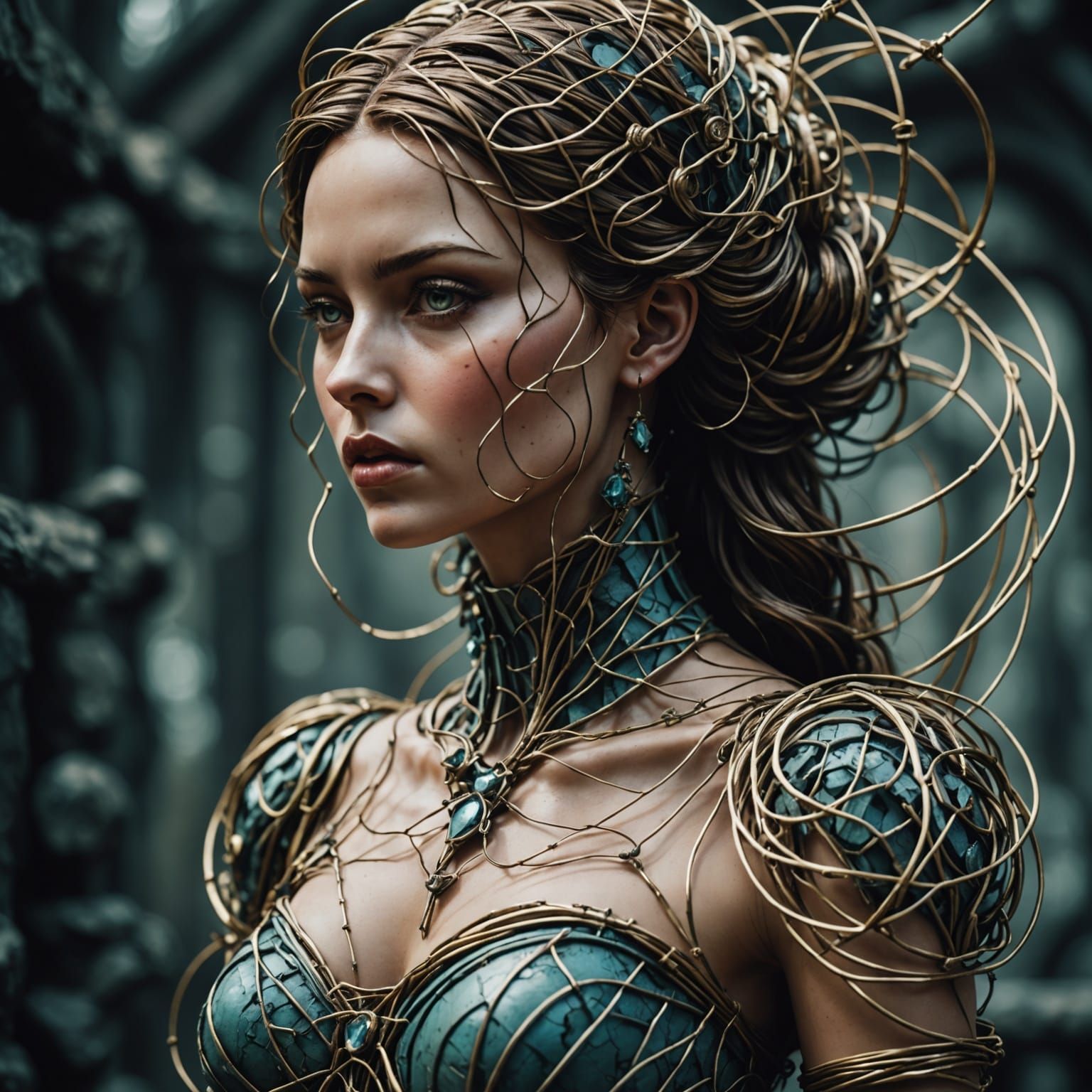 Surreal Feminine Sculpture with Twisted Wires