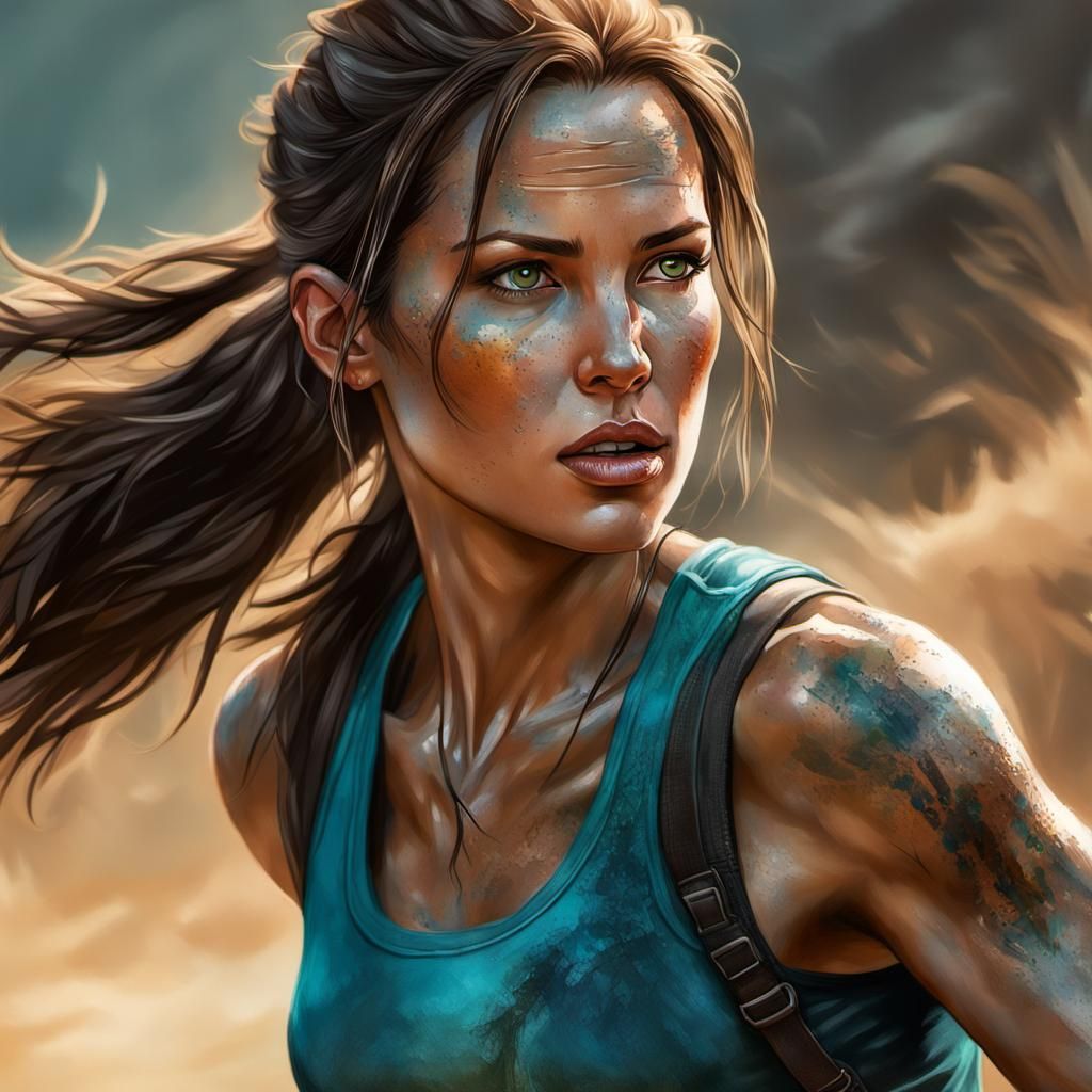 Lara Croft Portrait in Impressionist Style