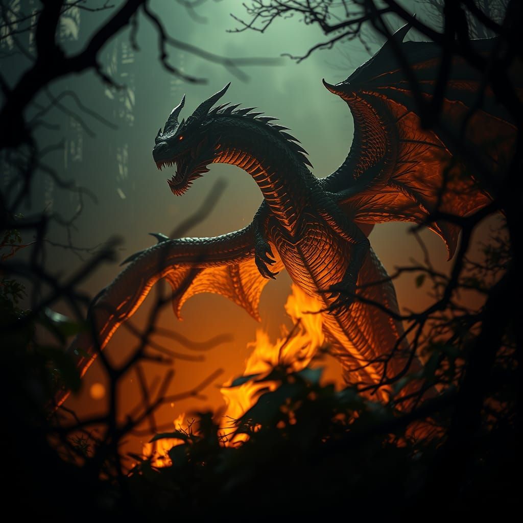 Dragon Unleashes Fiery Breath in Dark Fantasy Style