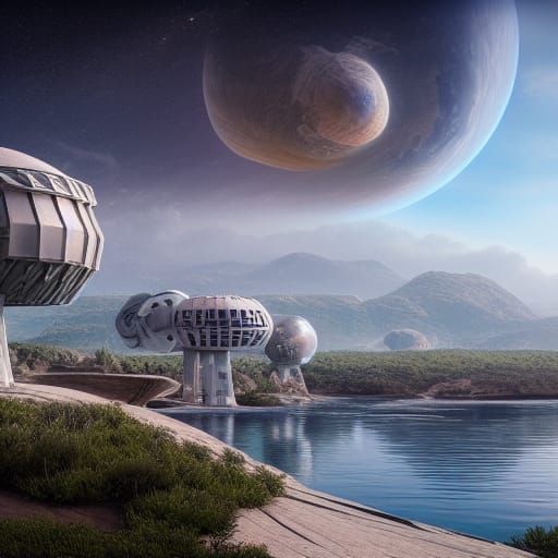 Ecofuturistic Venus Outpost in Photorealistic Style