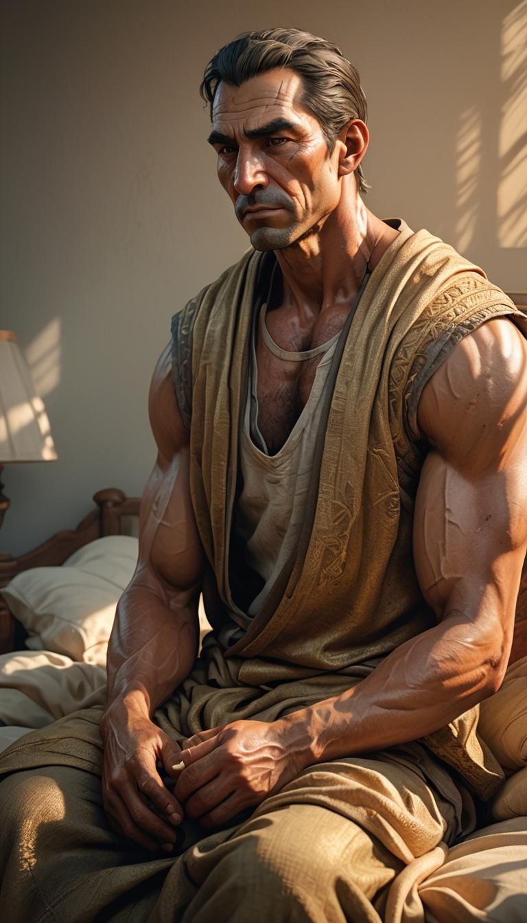 Hyper-Realistic Art of a Sick Villager in Bed