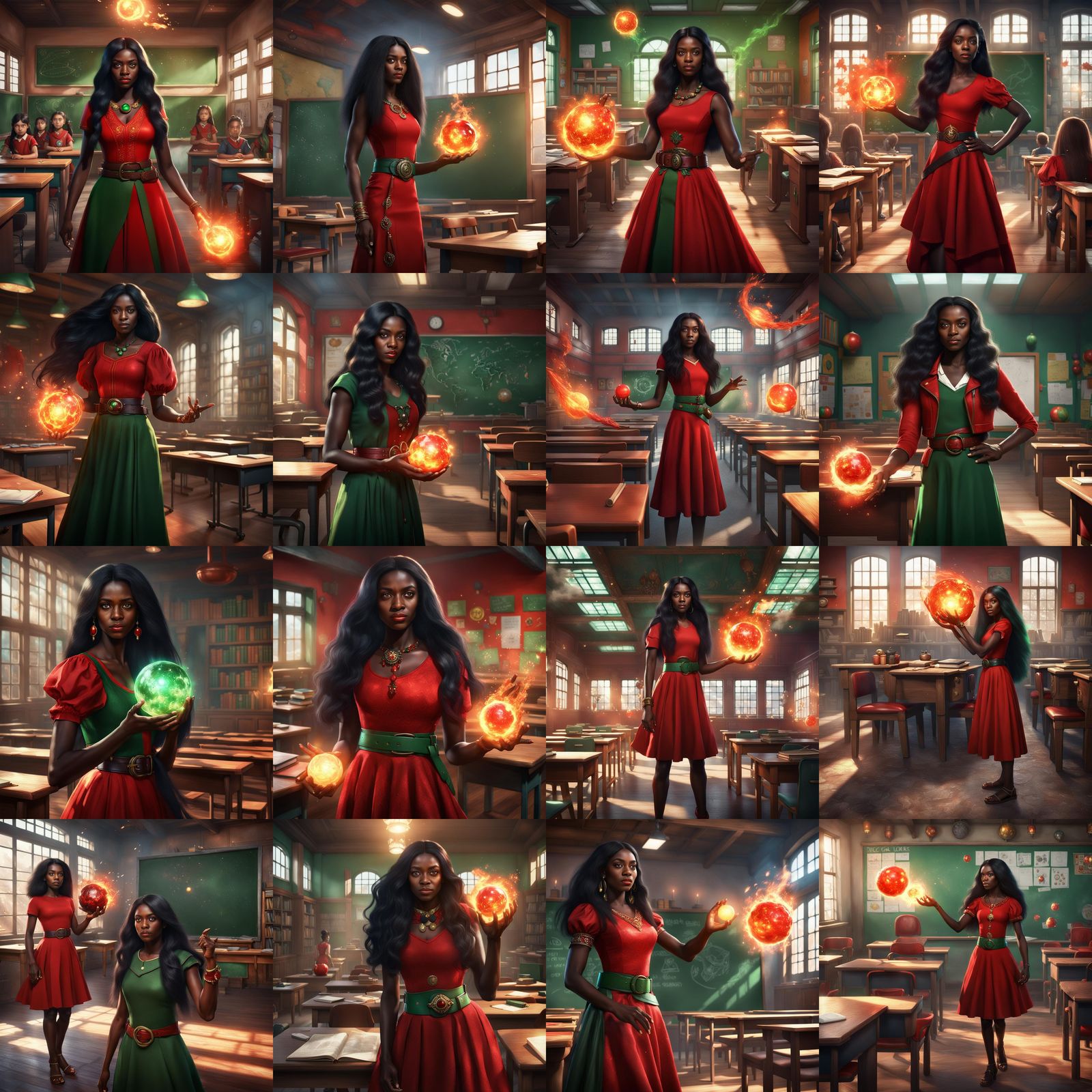 Magical Woman with Fireball in Fantasy Classroom