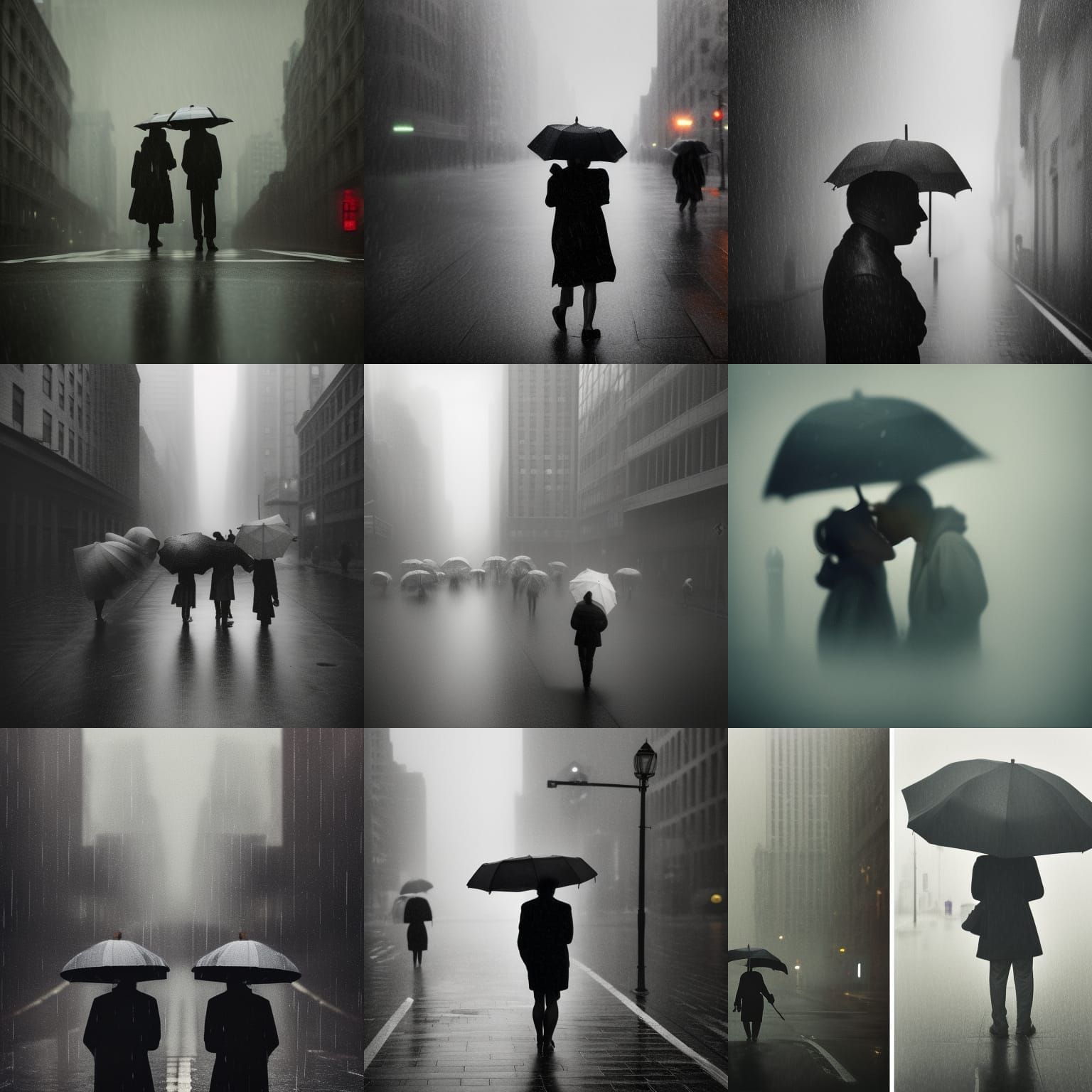 Rainy Manhattan Street Scene with Umbrellas