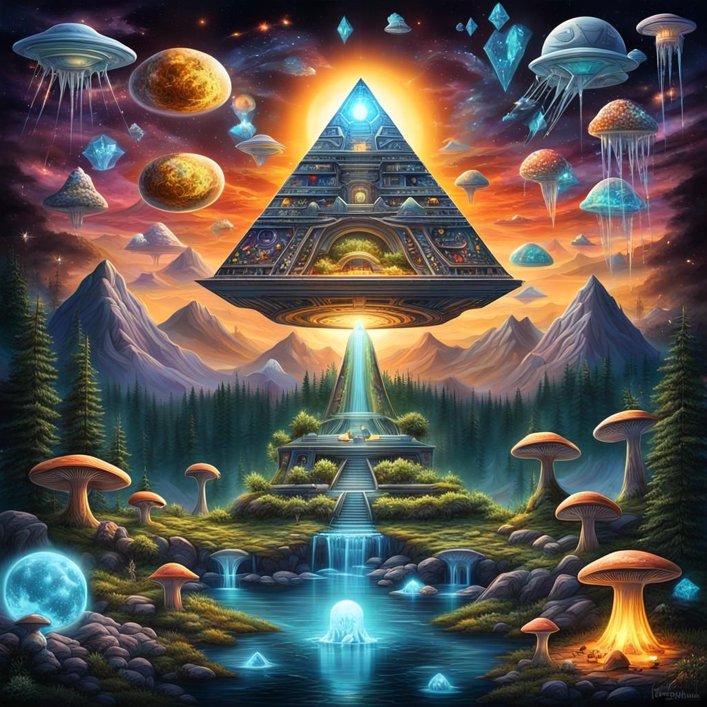 Surreal Alien Landscape with Bioluminescent Flora, Digital A...