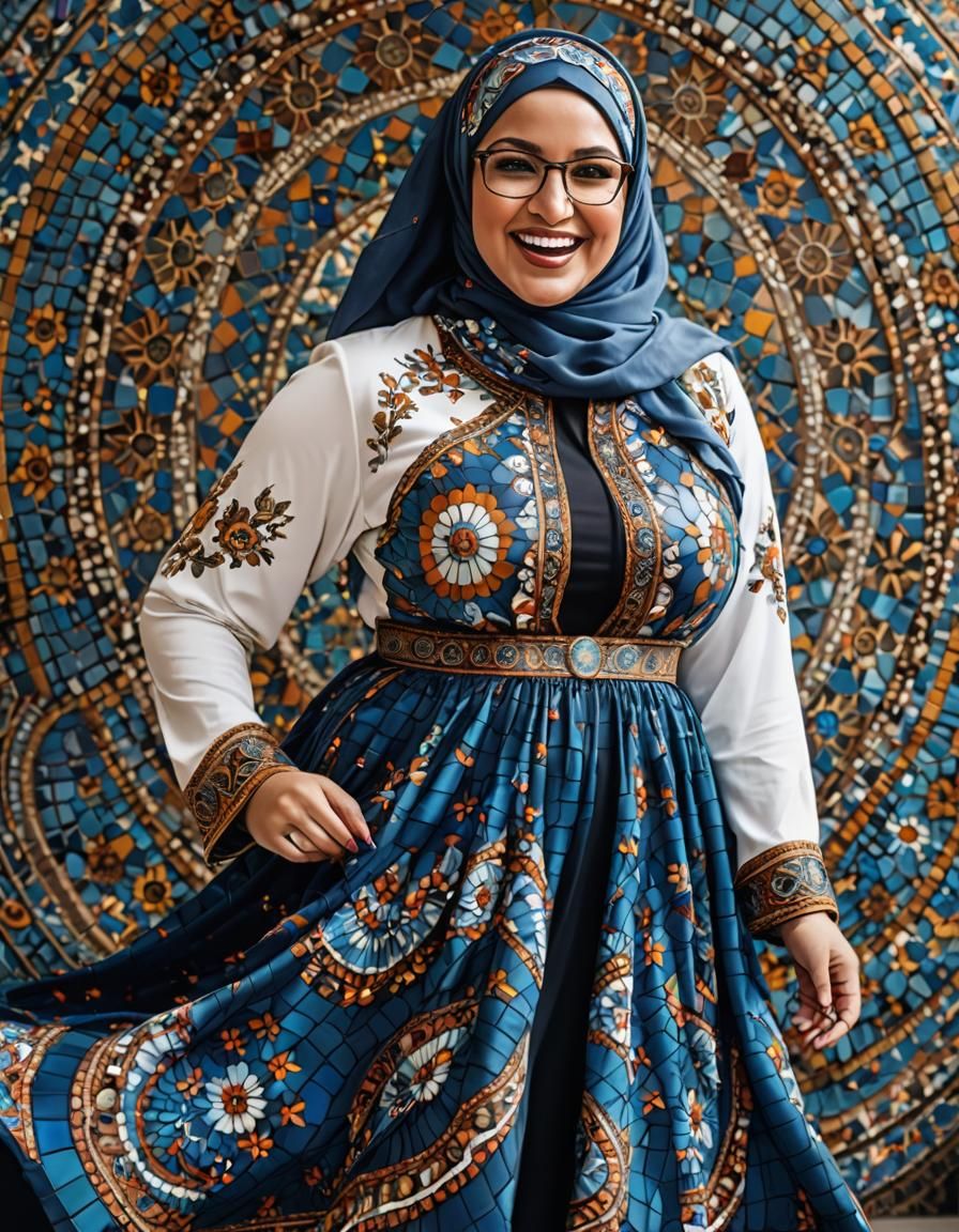 Psychedelic Mosaic Portrait of Hijabi Woman Dancing