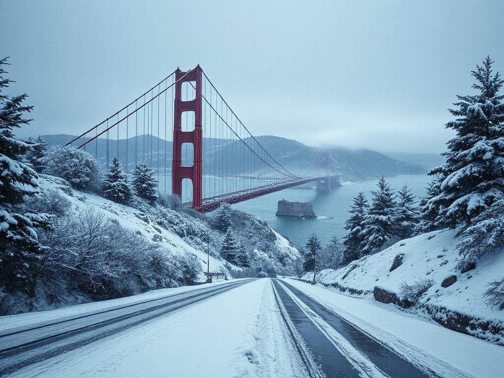 Icy Golden Gate Bridge in Winter Wonderland