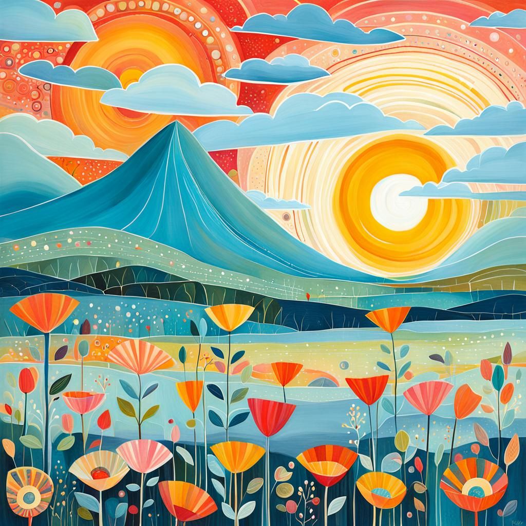 Abstract Sunrise in Mid-Century Modern Style