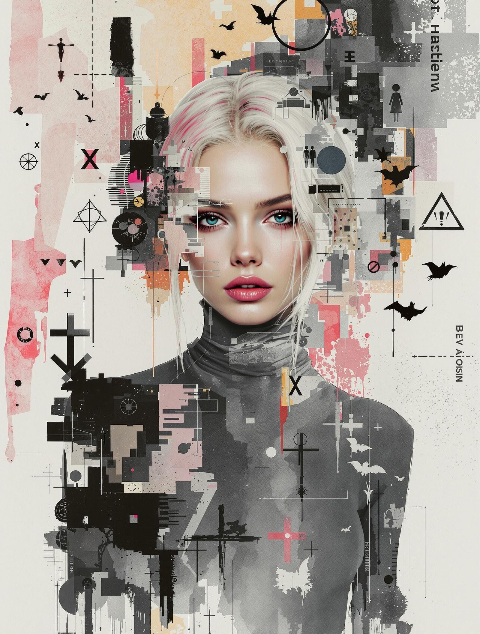 Digital Collage of Berlin Woman with Platinum Hair