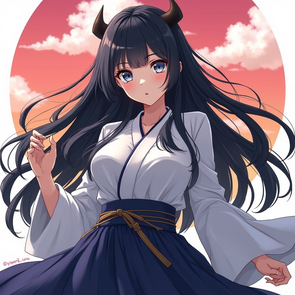 Vibrant Anime Demon Slayer Girl in Elegant Haori and Hakama