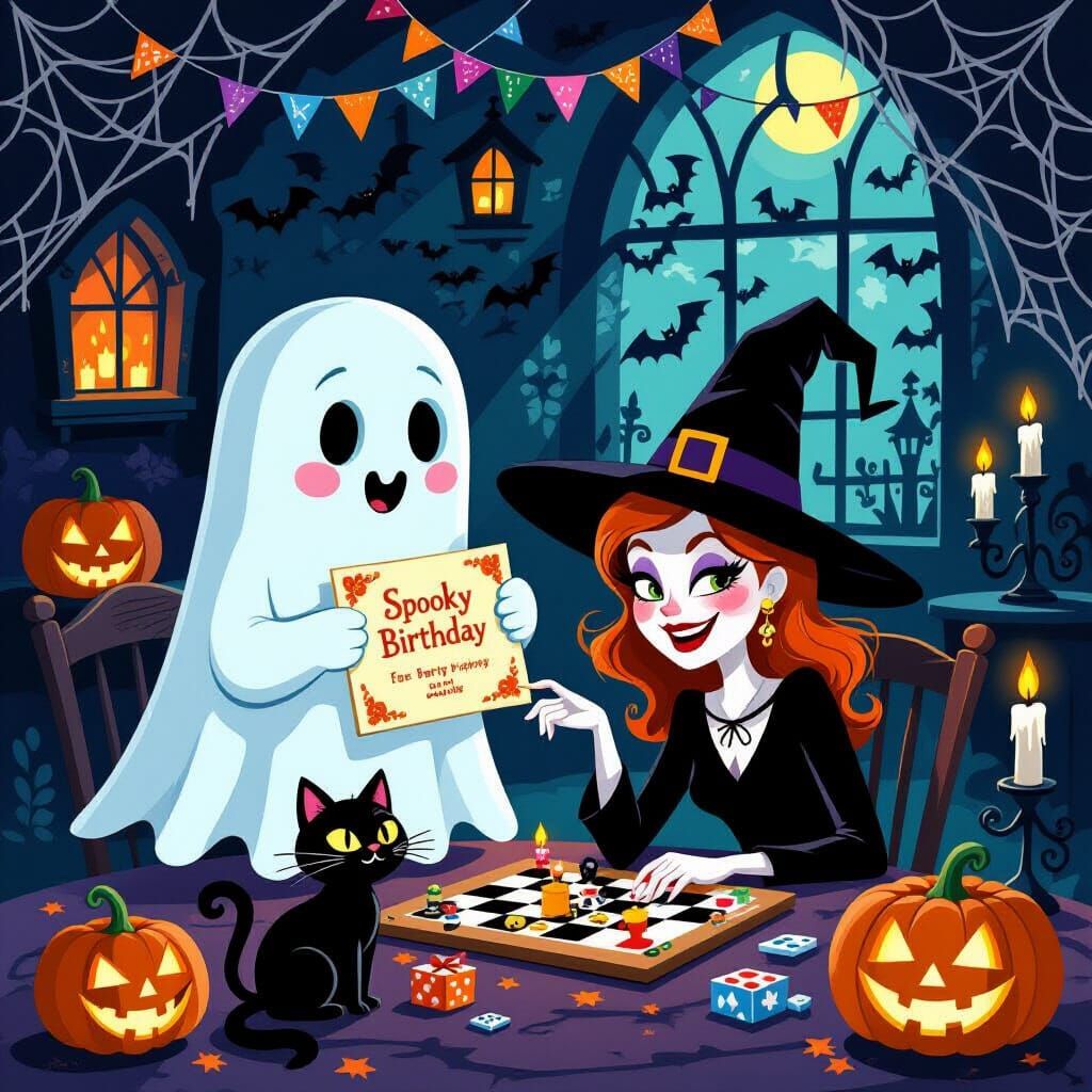 Friendly Ghost Holds Spooky Birthday Invite in Burton-esque ...