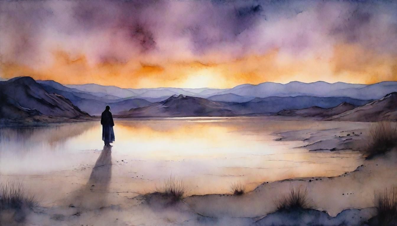 Mystical Desert Lake in Encaustic Splendor