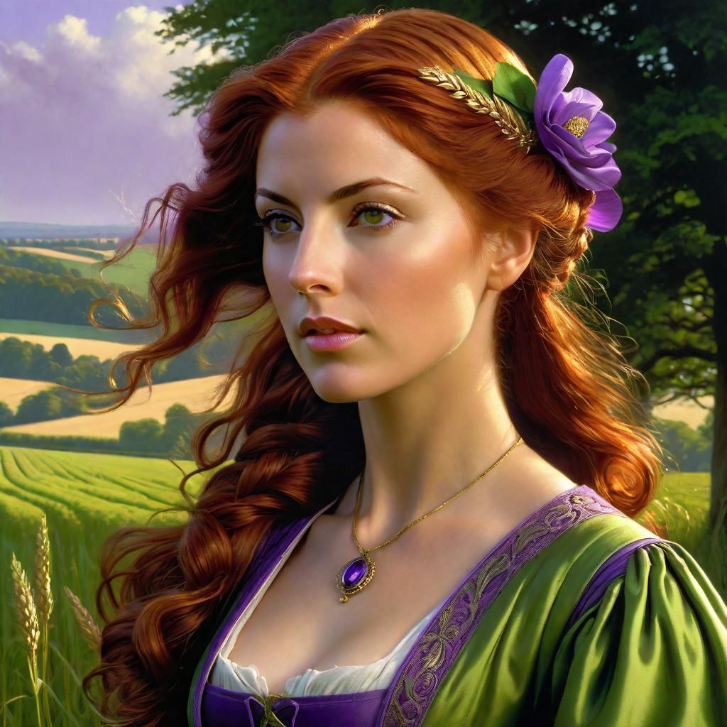 Auburn Woman in Field, Renaissance Portrait