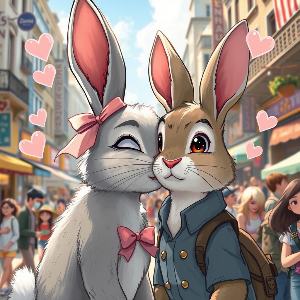 Rabbit Romance in Bustling City Square