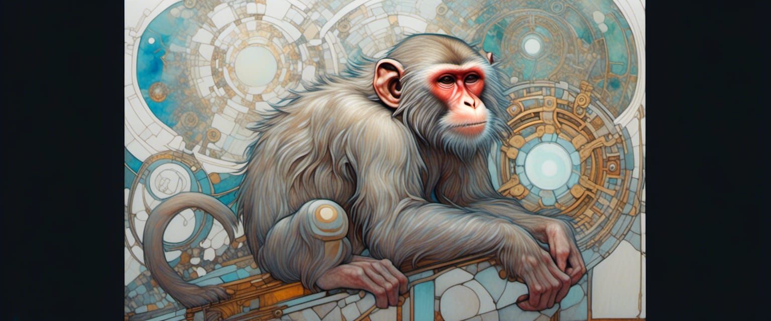Cyberpunk Snow Monkey Dream in Post-Impressionist Style