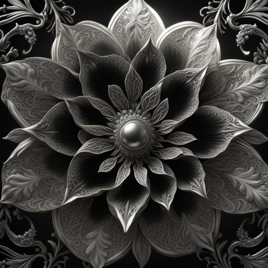 Epic Black and Silver Flower in Photorealistic Render
