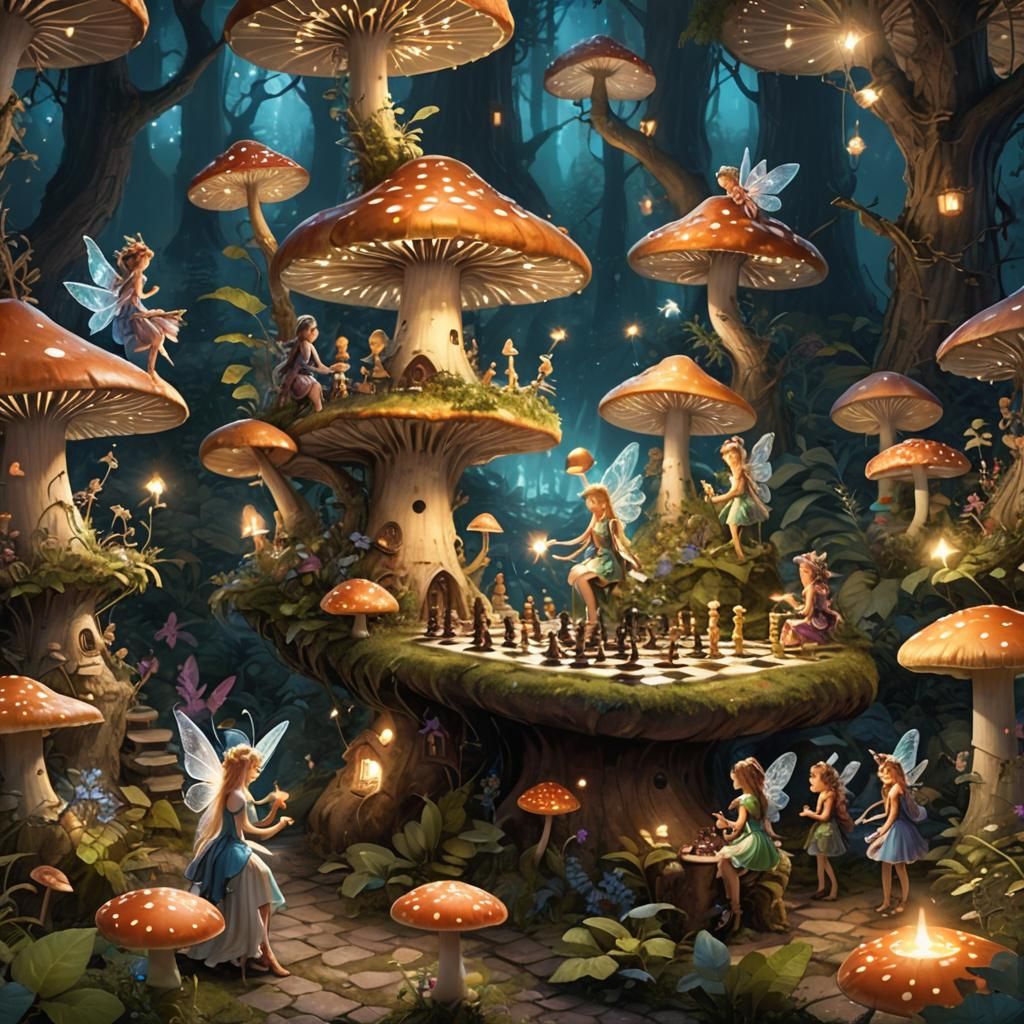 Fairies Play Chess in Magical Forest
