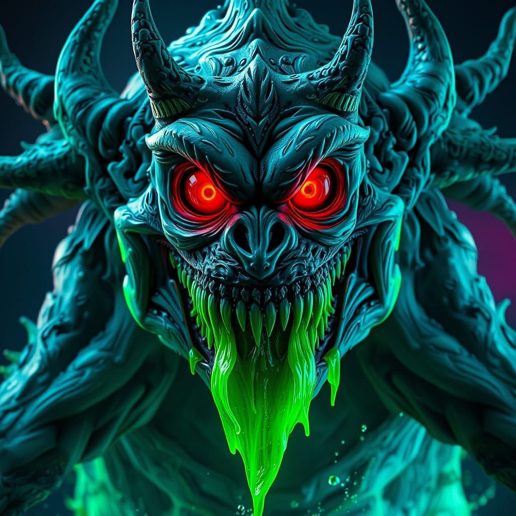 Ethereal Beast Unleashes Neon Fury in Dramatic Fantasy Art