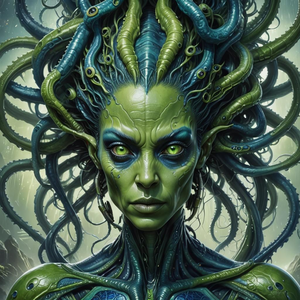 Hyperrealistic Portrait of a Blue Alien Woman