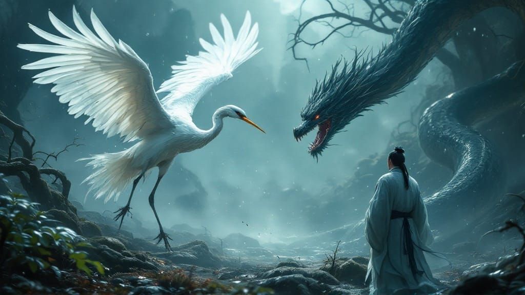 Ancient Chinese Forest Confrontation in Cinematic Style