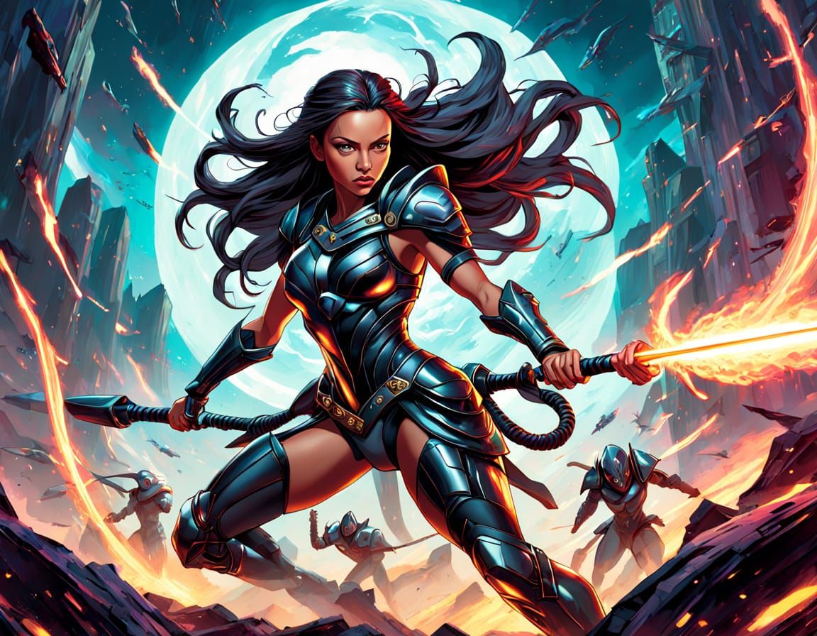 Athletic Amazonian Warrior Woman in Xenomorph Armor Battles ...