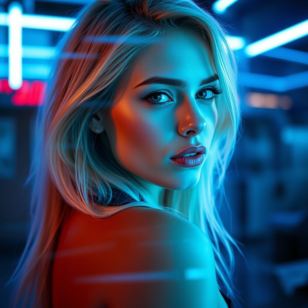 Neon Noir: Portrait of a Stylish Blond Woman