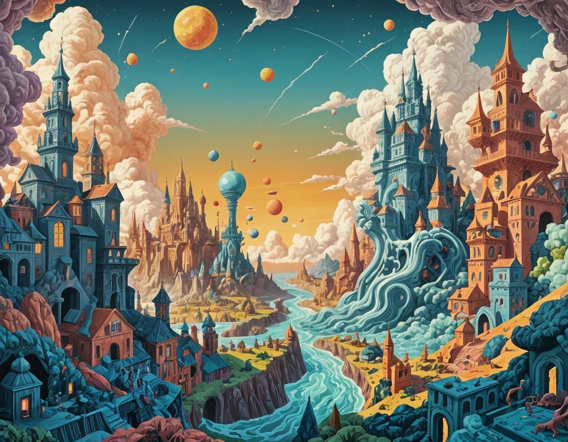Surreal World with Impossible Architecture in 2D