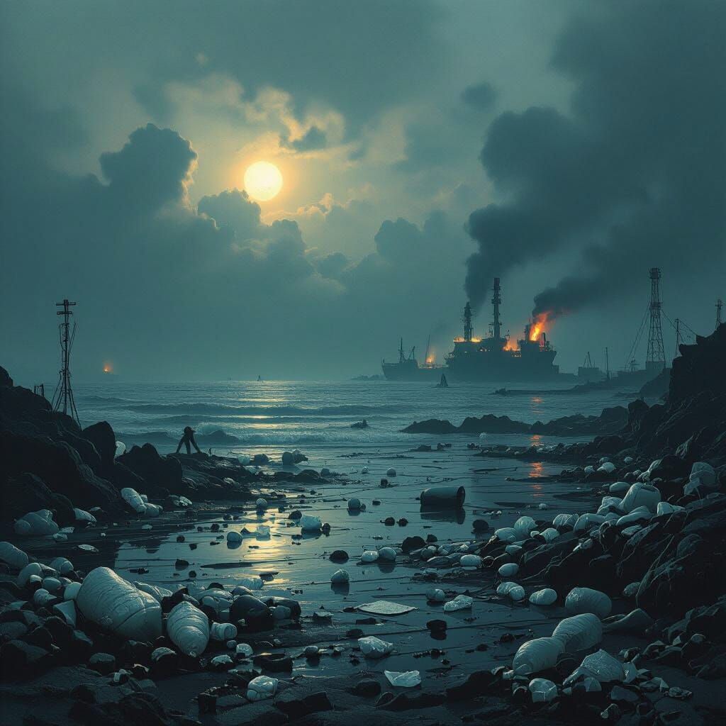 Polluted Ocean Scene in a Dystopian Style